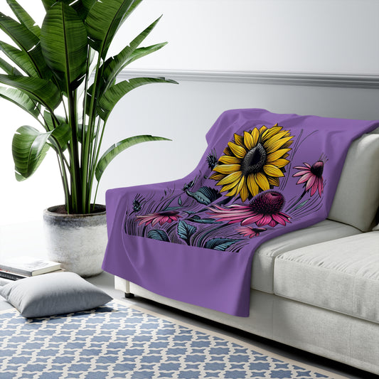 Sunflower and echinacea Sherpa Fleece Blanket